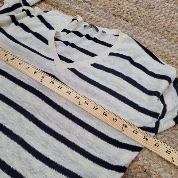 VINCE Navy & Ivory Striped Lightweight Cotton Long Sleeve Tunic Top Large - Picture 9 of 9